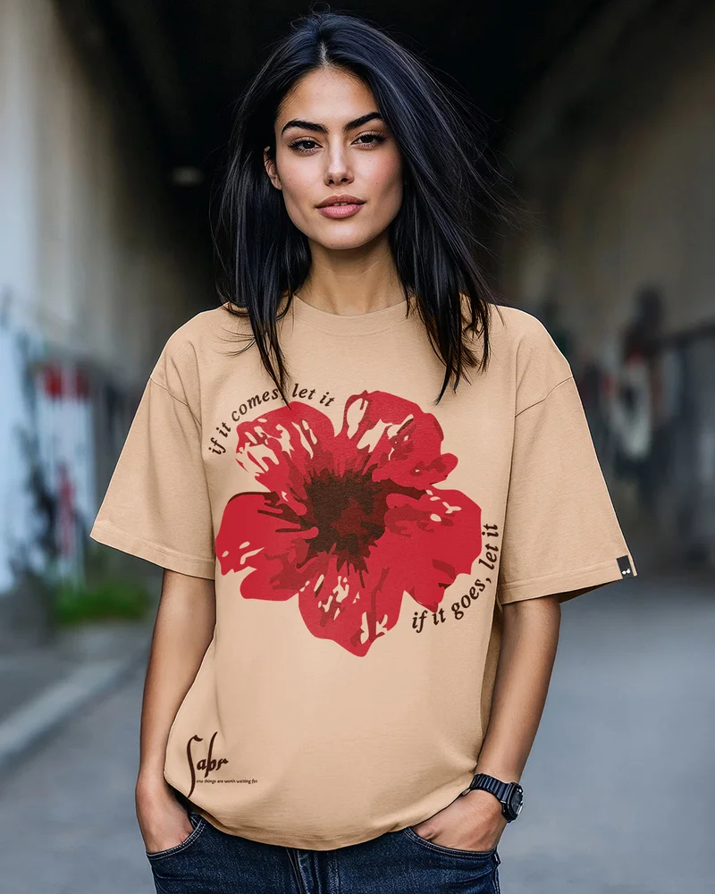 بيواكوف Women's Ginger Root Brown Sabrr Graphic Printed Oversized T-shirt